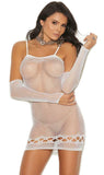 Crochet Mini Dress W- Matching Gloves White