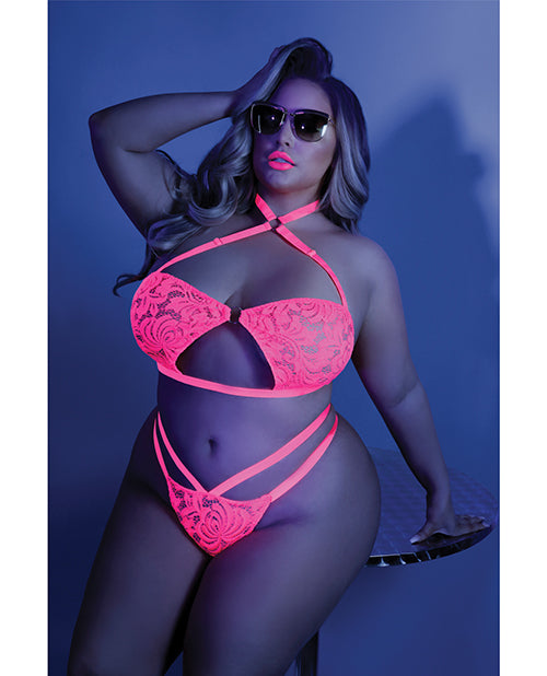 Glow Lights Off Bralette & Panty Neon Pink Q/s