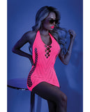 Glow Shock Value Halter Dress Neon Pink O/s