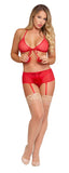 Marabou Bra Skirt & G-string Red 2xl