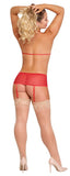 Marabou Bra Skirt & G-string Red 2xl