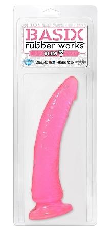 Basix Rubber Works 7in Pink Slim Dong W- Suction Cup