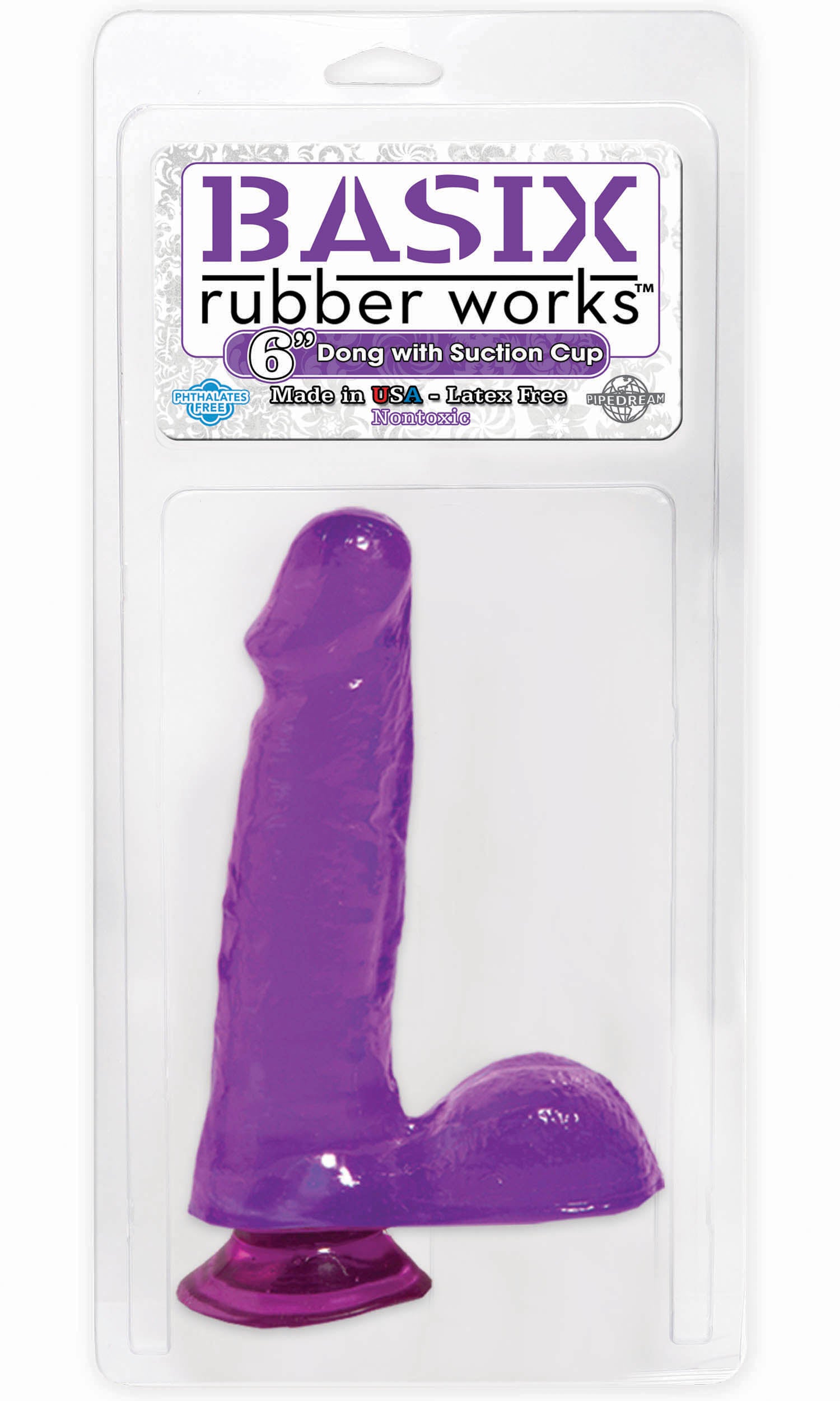 Basix Rubber Works 6in Dong W-suction Cup Purple