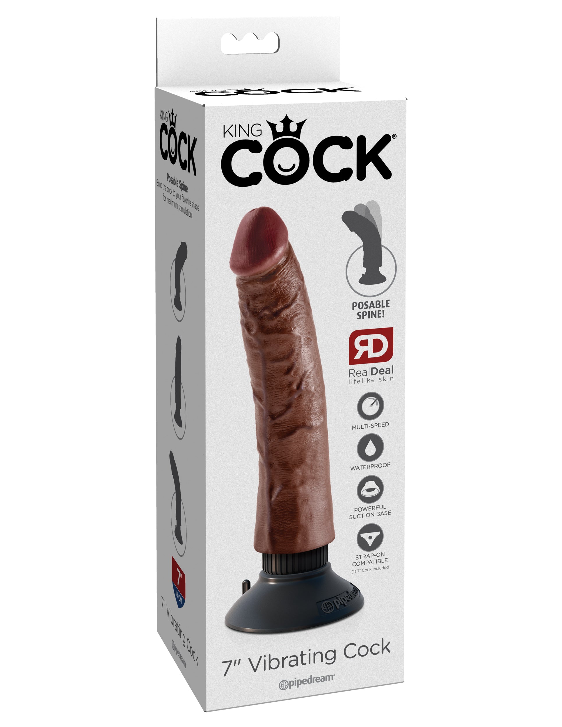 King Cock 7 In Cock Brown Vibrating