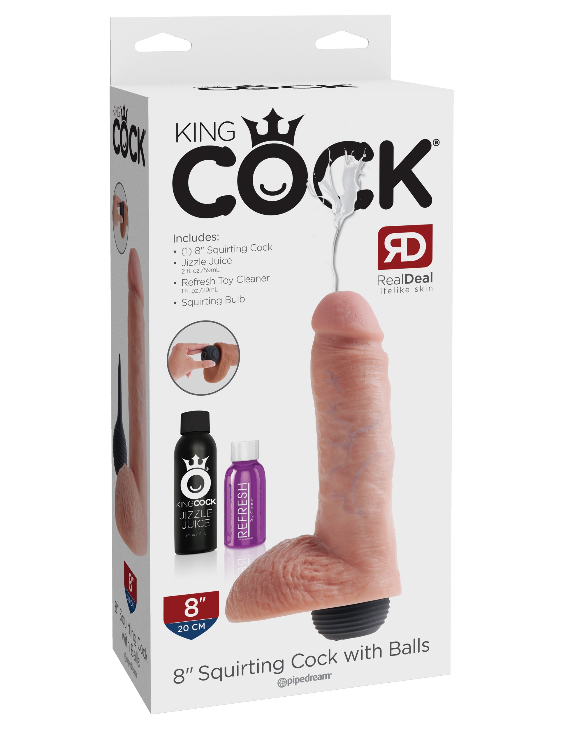 King Cock 8 In Squirting Cock W- Balls Light
