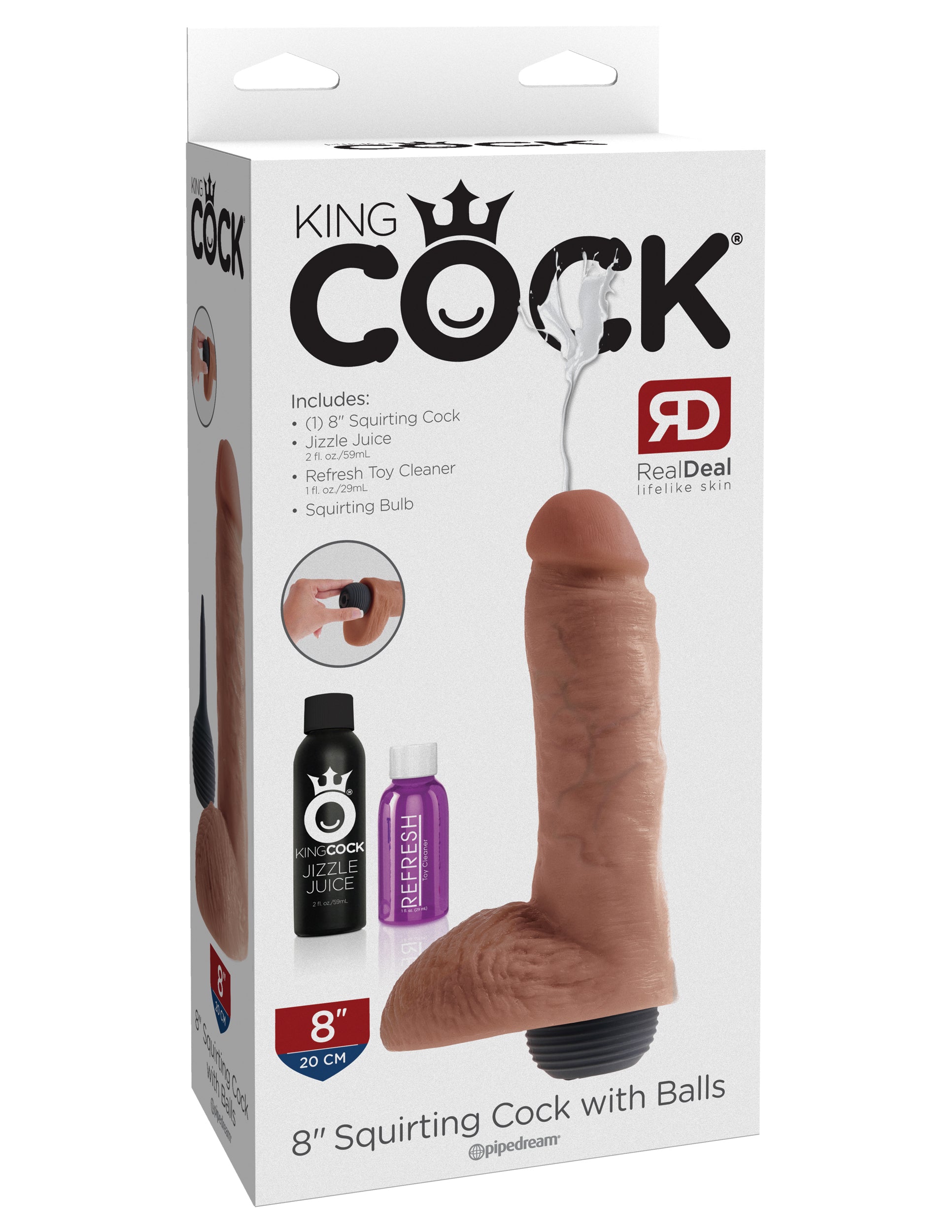 King Cock 8 In Squirting Cock W- Balls Tan
