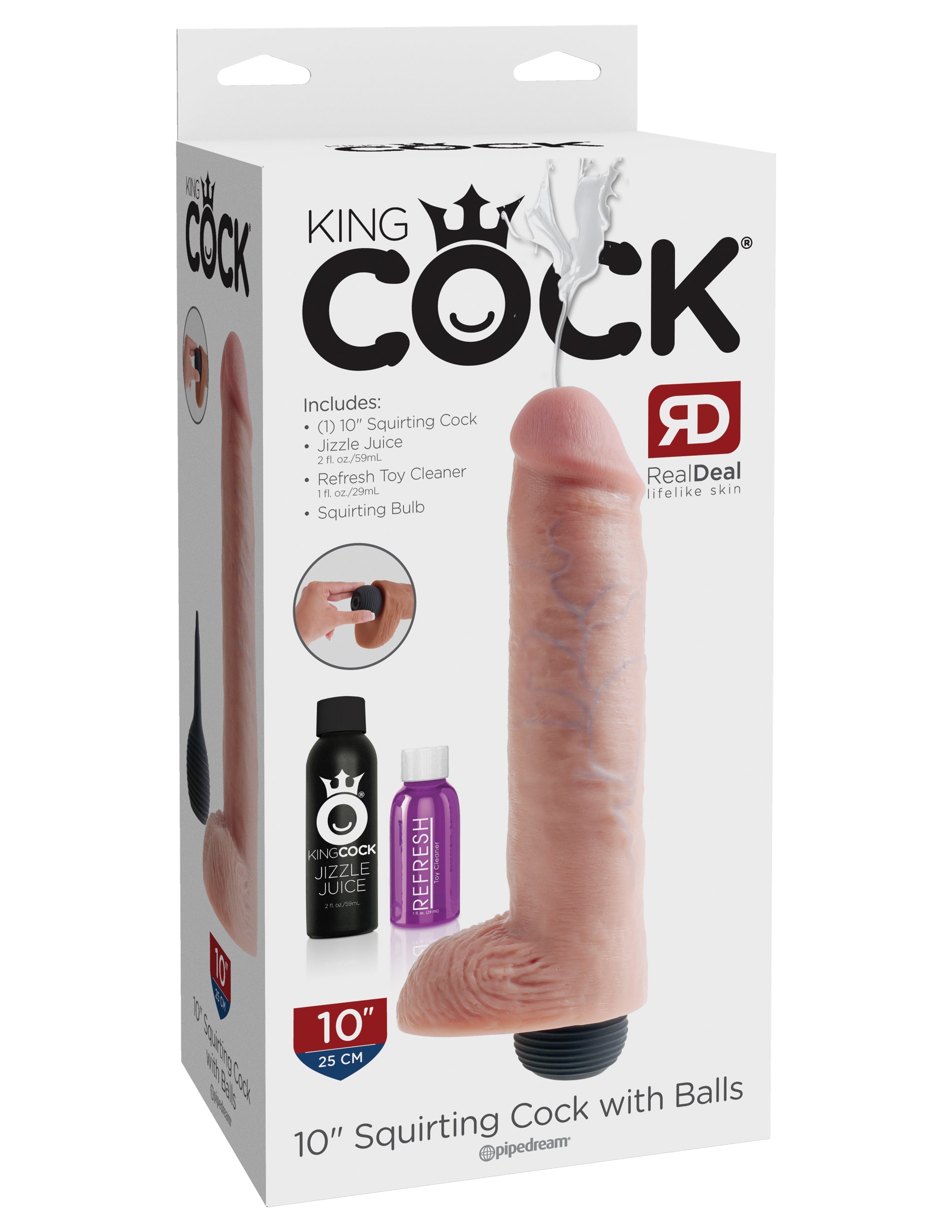 King Cock 10 In Squirting Cock W- Balls Light
