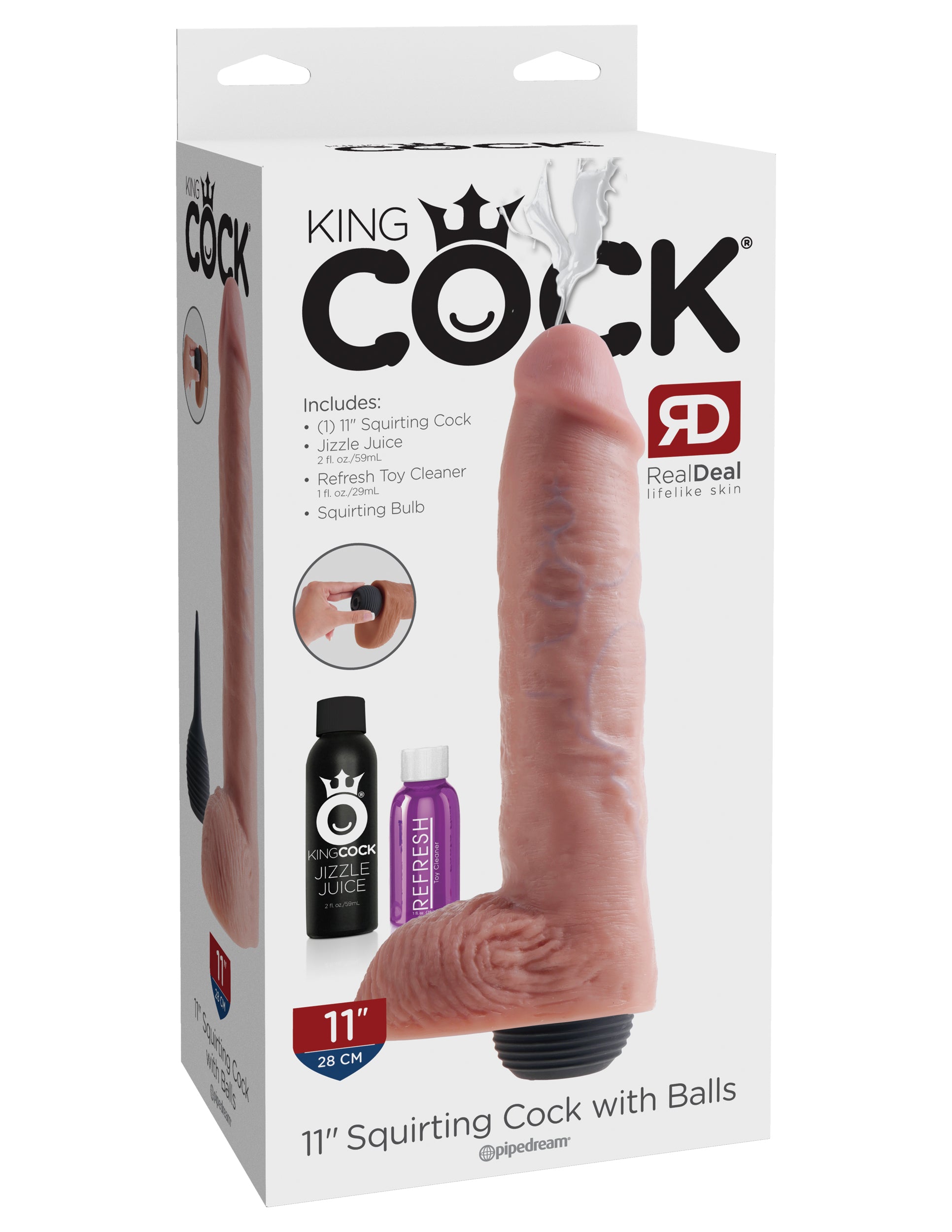 King Cock 11 In Squirting Cock W- Balls Light