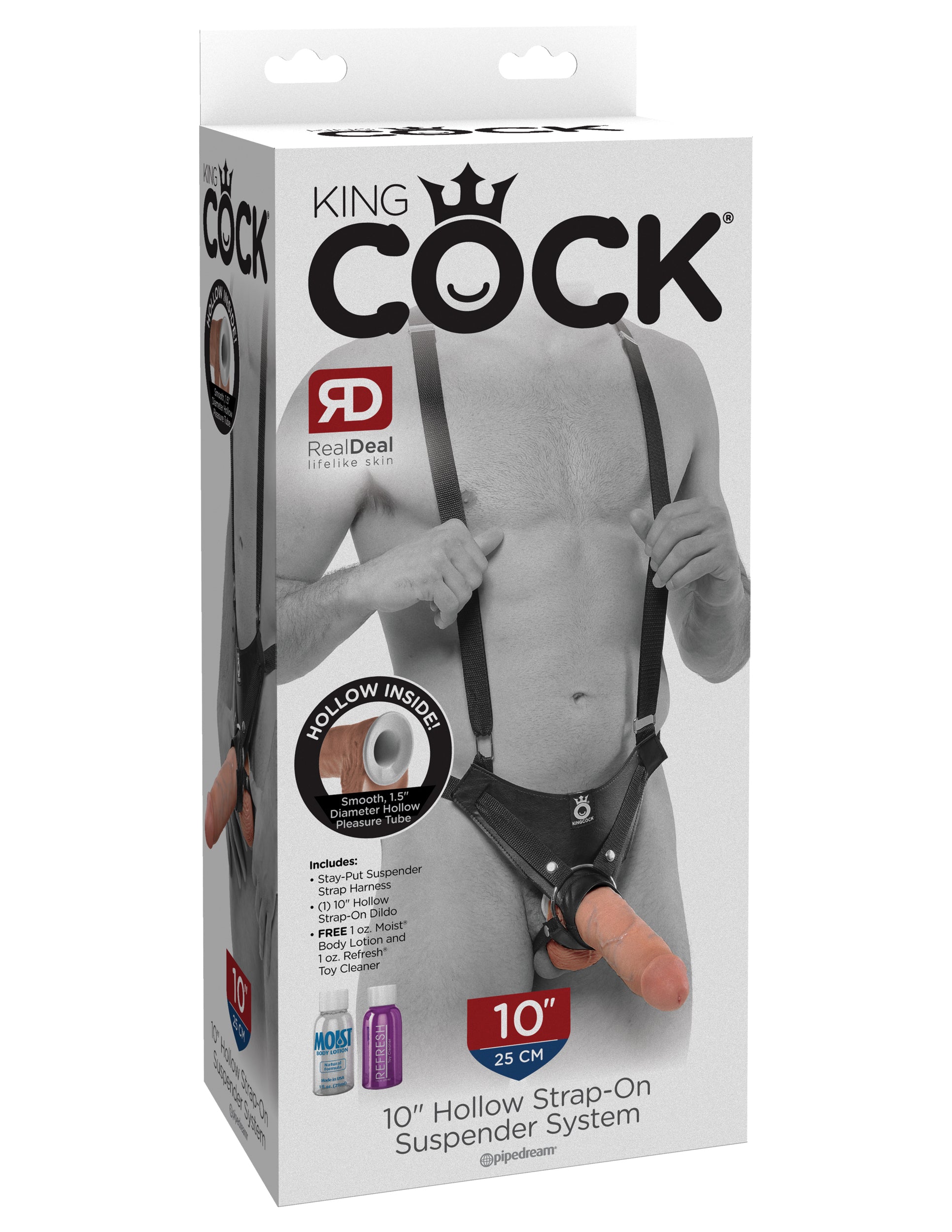 King Cock 10 In Hollow Strap On Suspender System Light- Black