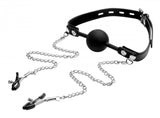 Strict Silicone Ball Gag W-nipple Clamps
