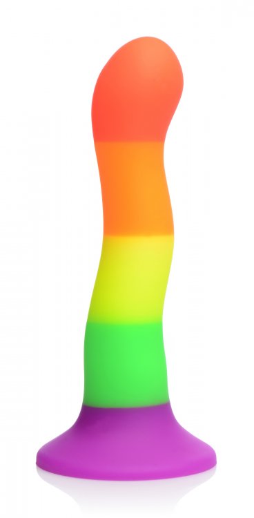 Strap U Proud Rainbow Silicone Dildo W- Harness